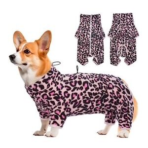 ROZKITCH Dog Winter Coat Pink Leopard Print Jumpsuit Windproof‎ Fleece Small 2XS